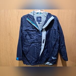 GAP Dark Blue Hooded Windbreaker Jacket with Gray Accents